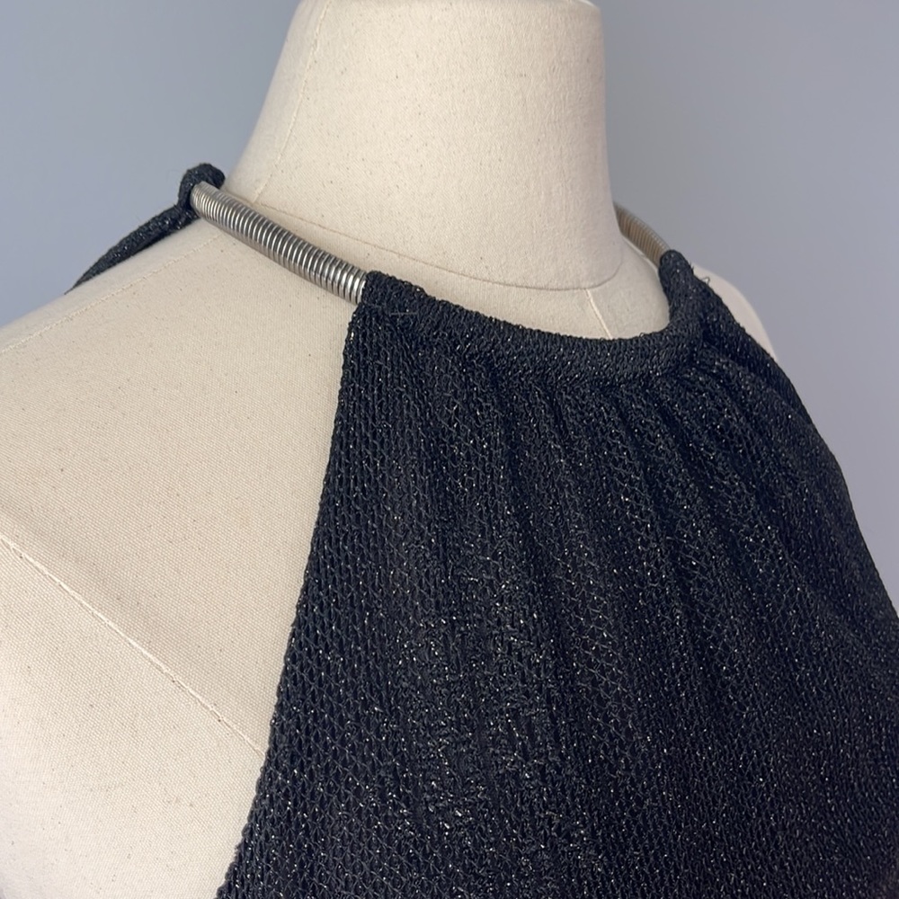 SLNY Black Blouson Halter Crochet Fringe Hem Short Dress
Size 8 - Picture 10 of 11